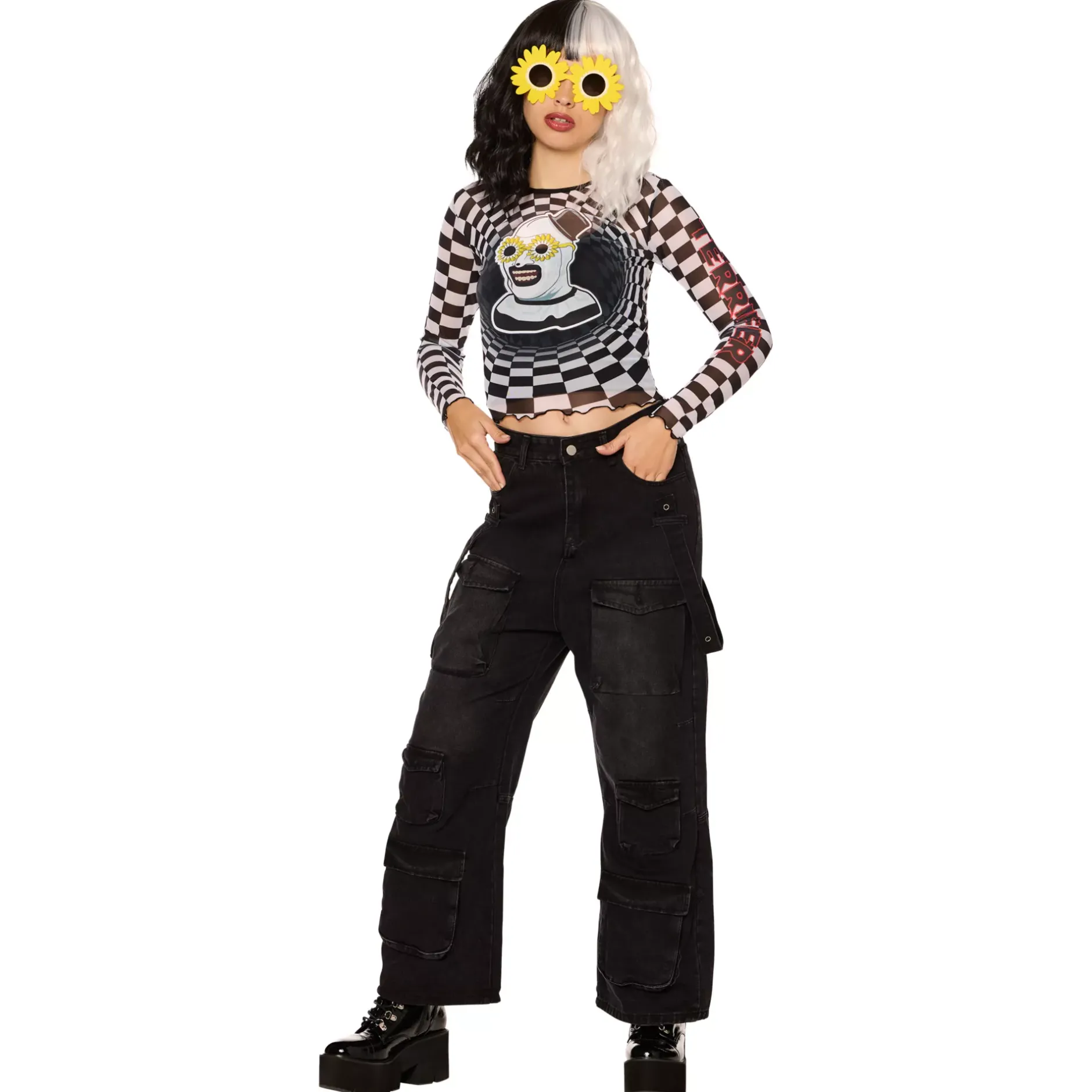 Spirit Halloween Adult Art the Clown Checkered Mesh Top - Terrifier