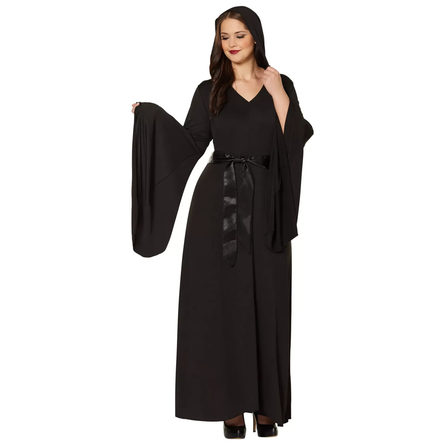Women Spirit Halloween Adult Black Hooded Dress