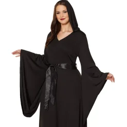 Women Spirit Halloween Adult Black Hooded Dress
