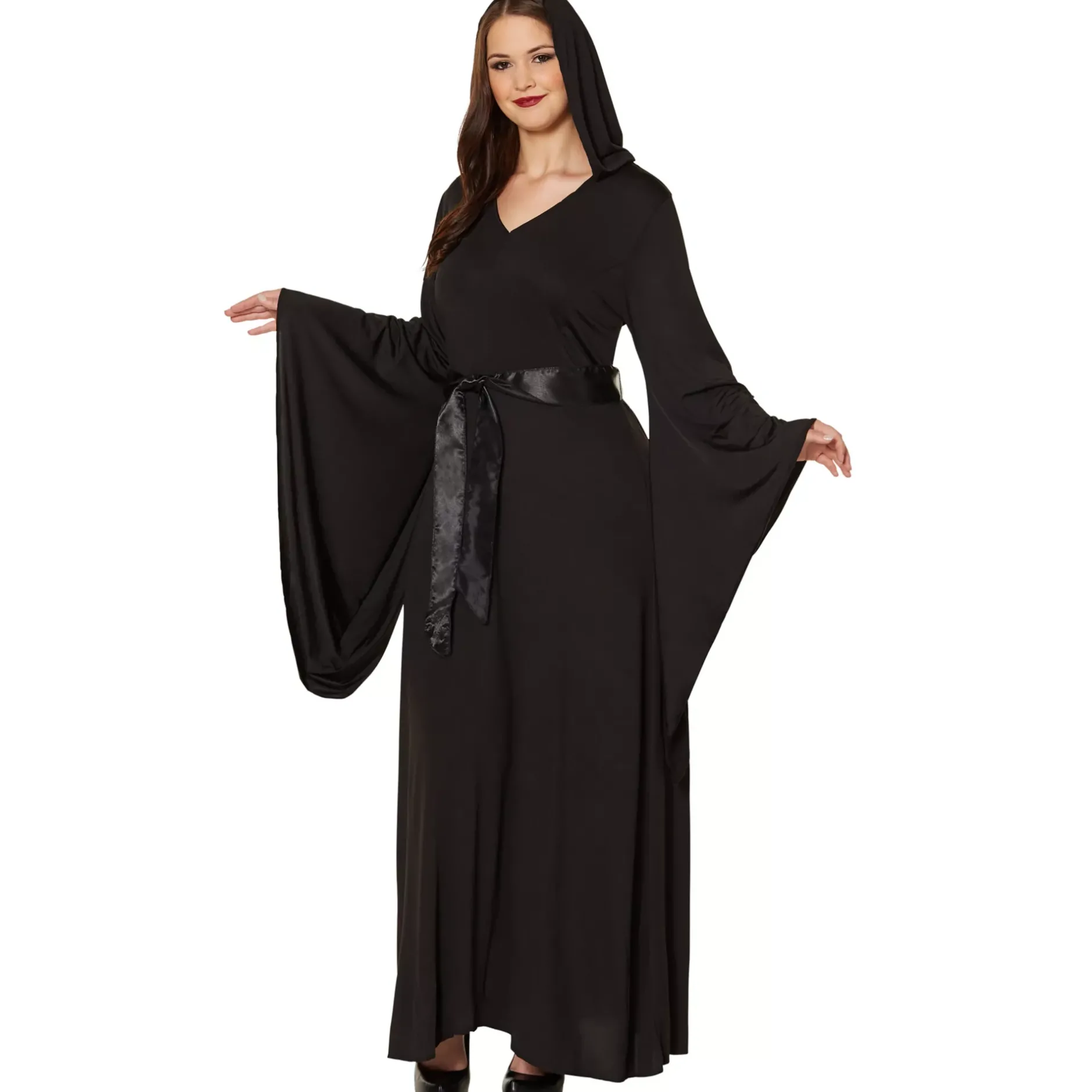 Women Spirit Halloween Adult Black Hooded Dress