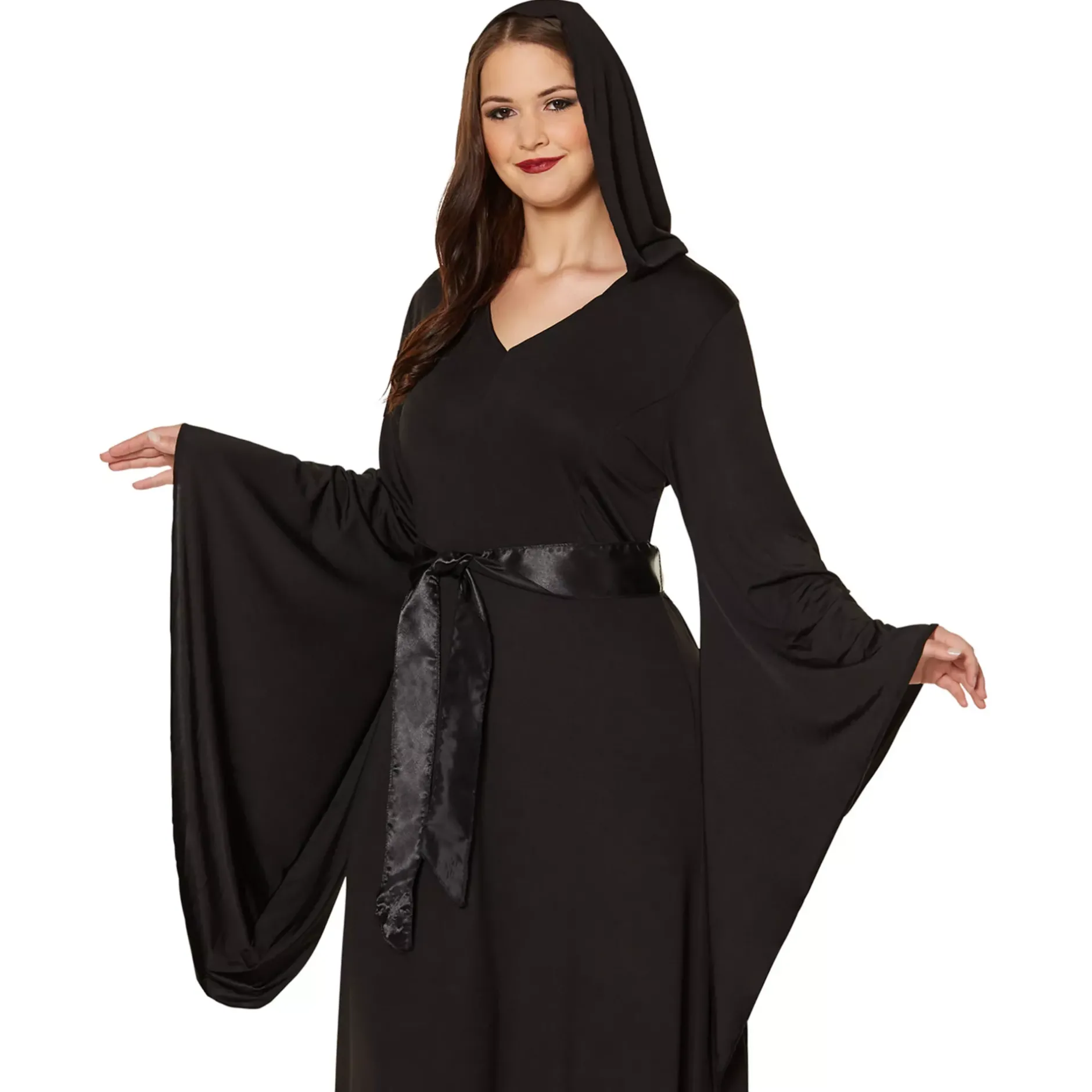 Women Spirit Halloween Adult Black Hooded Dress
