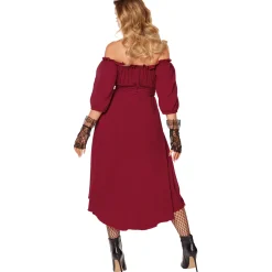 Women Spirit Halloween Adult Burgundy Peasant Dress