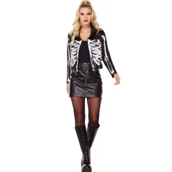 Women Spirit Halloween Adult Cropped Skeleton Jacket