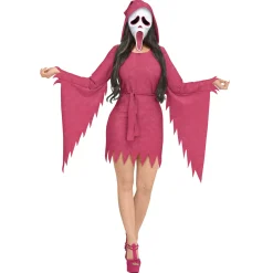 Women Spirit Halloween Adult Ghost Face Pink Bling Dress Costume