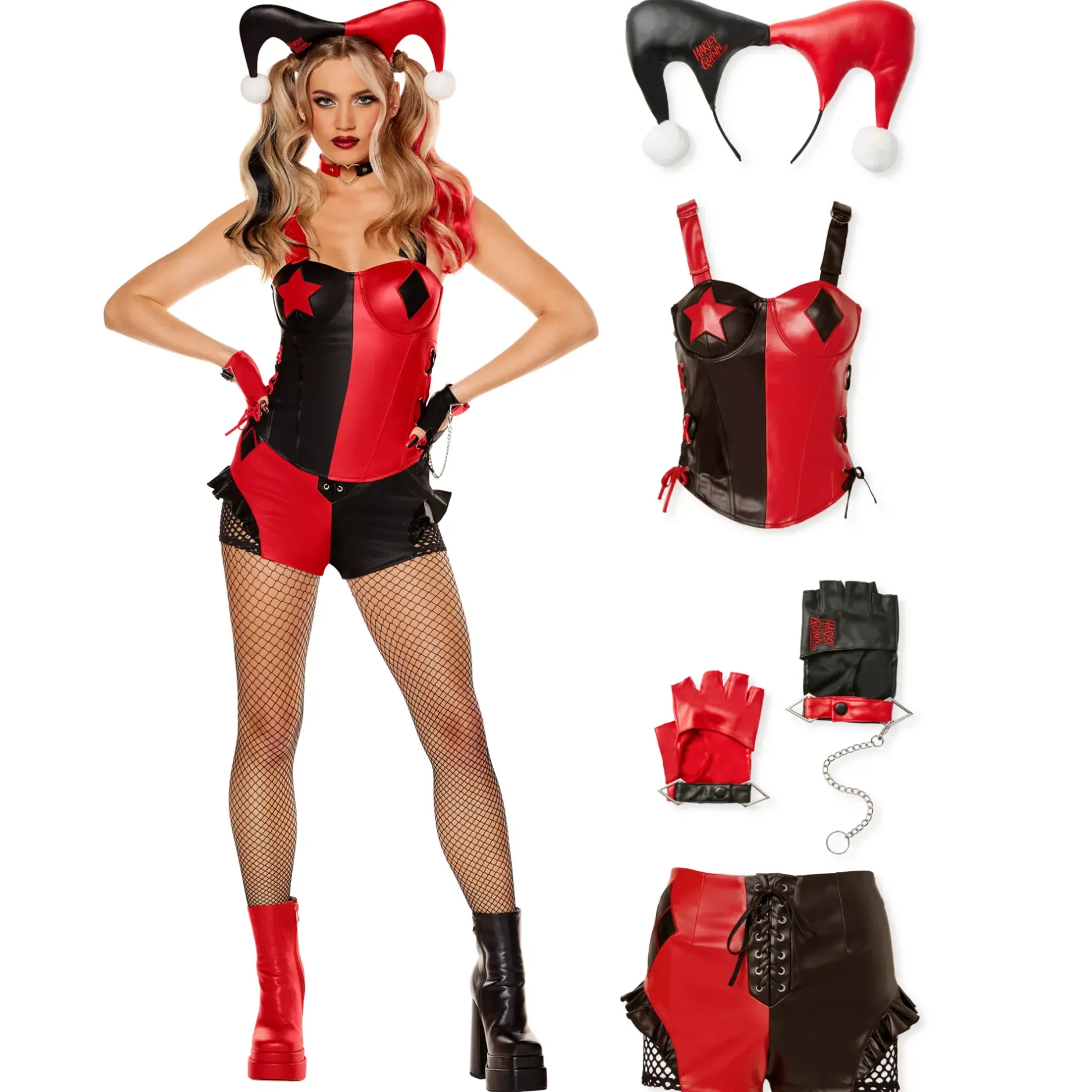 Spirit Halloween Adult Harley Quinn Costume Bundle - DC Villains