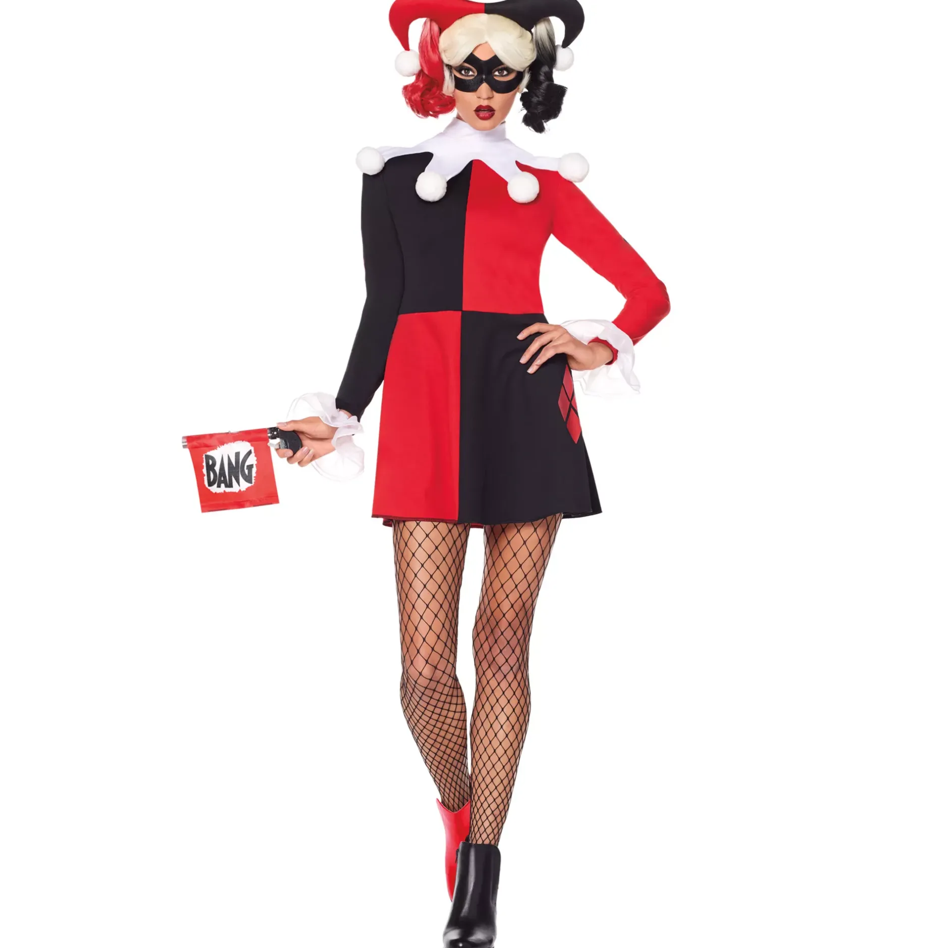 Women Spirit Halloween Adult Harley Quinn Red and Black Dress Costume - DC Villains