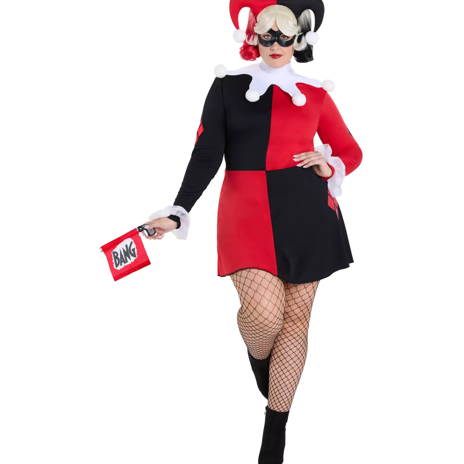 Women Spirit Halloween Adult Harley Quinn Red and Black Dress Costume - DC Villains