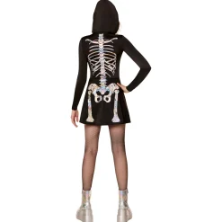 Women Spirit Halloween Adult Holographic Skeleton Hooded Dress