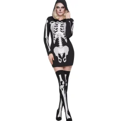 Women Spirit Halloween Adult Hooded Holographic Skeleton Costume