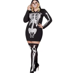 Women Spirit Halloween Adult Hooded Holographic Skeleton Costume