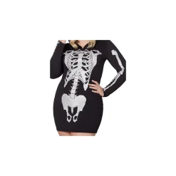 Women Spirit Halloween Adult Hooded Holographic Skeleton Costume