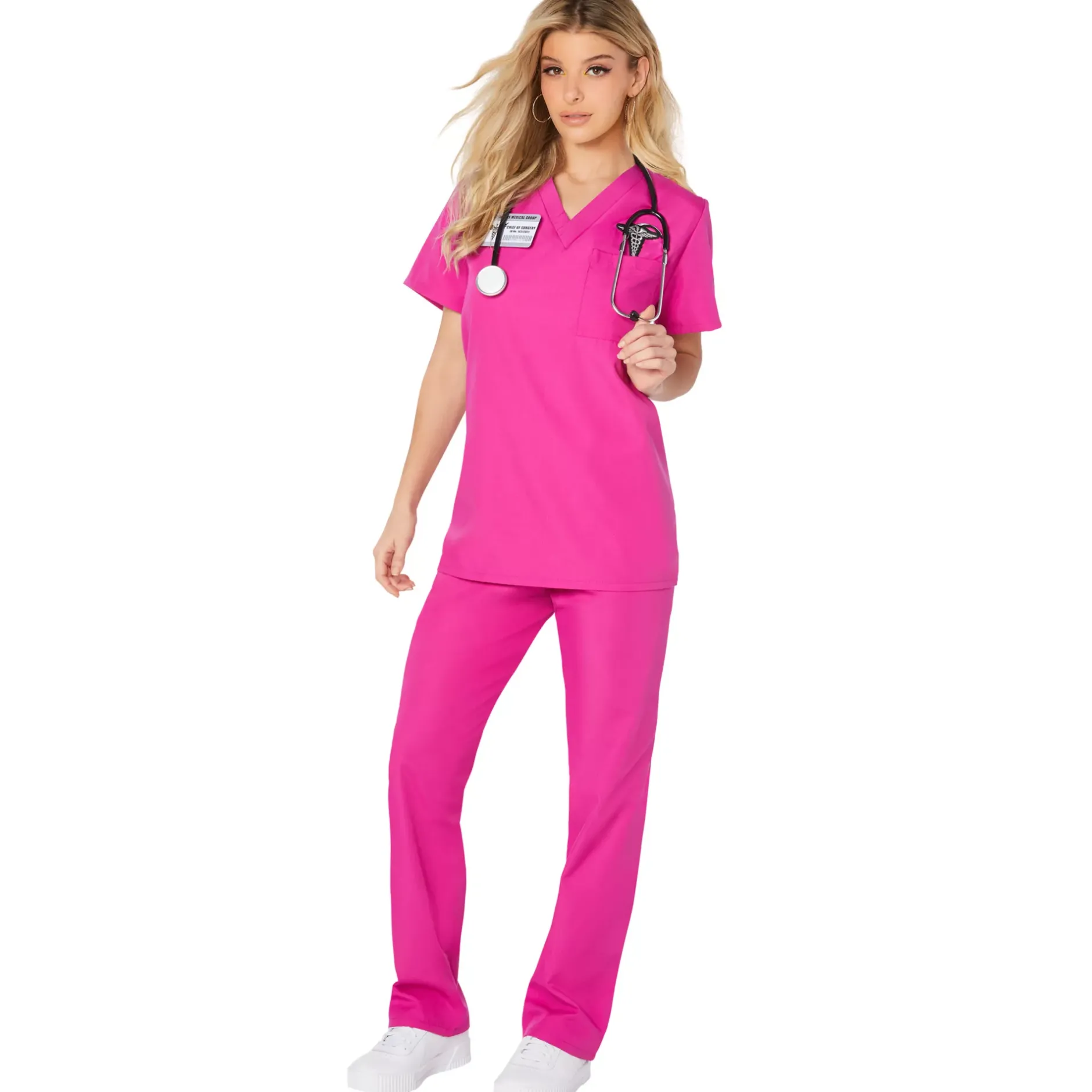 Women Spirit Halloween Adult Magenta Medical Scrubs Costume