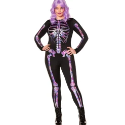 Women Spirit Halloween Adult Neon Skeleton Catsuit