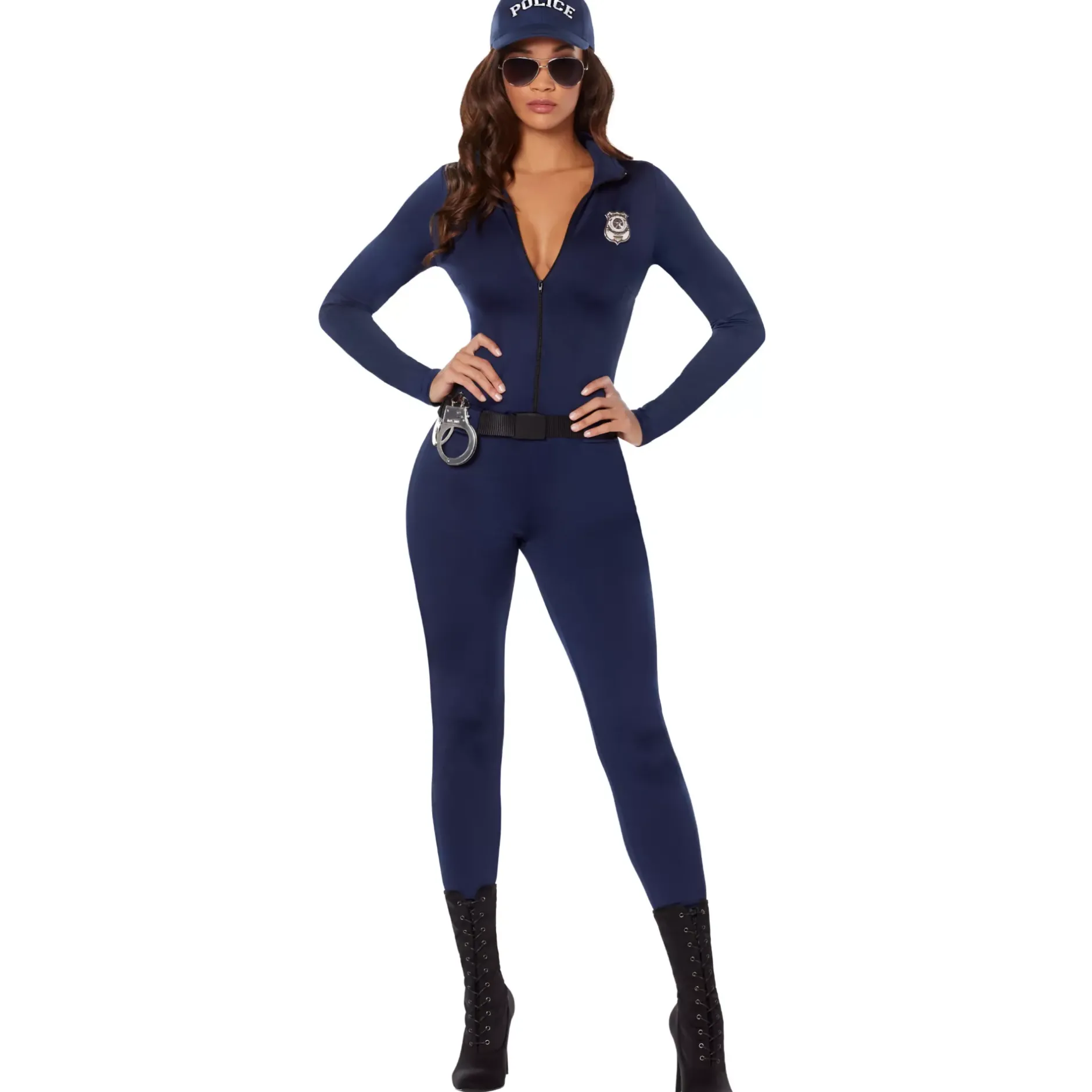 Women Spirit Halloween Adult Police Officer Catsuit Costume