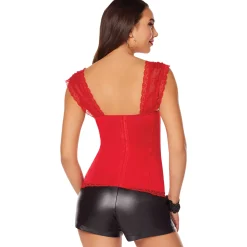 Women Spirit Halloween Adult Red Lace Cap Sleeve Corset