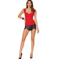 Women Spirit Halloween Adult Red Lace Cap Sleeve Corset