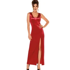 Women Spirit Halloween Adult Red Velour Maxi Dress