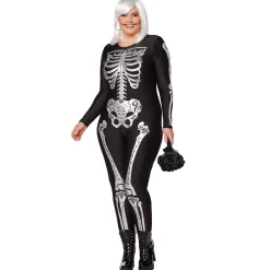 Women Spirit Halloween Adult Skeleton Plus Size Catsuit