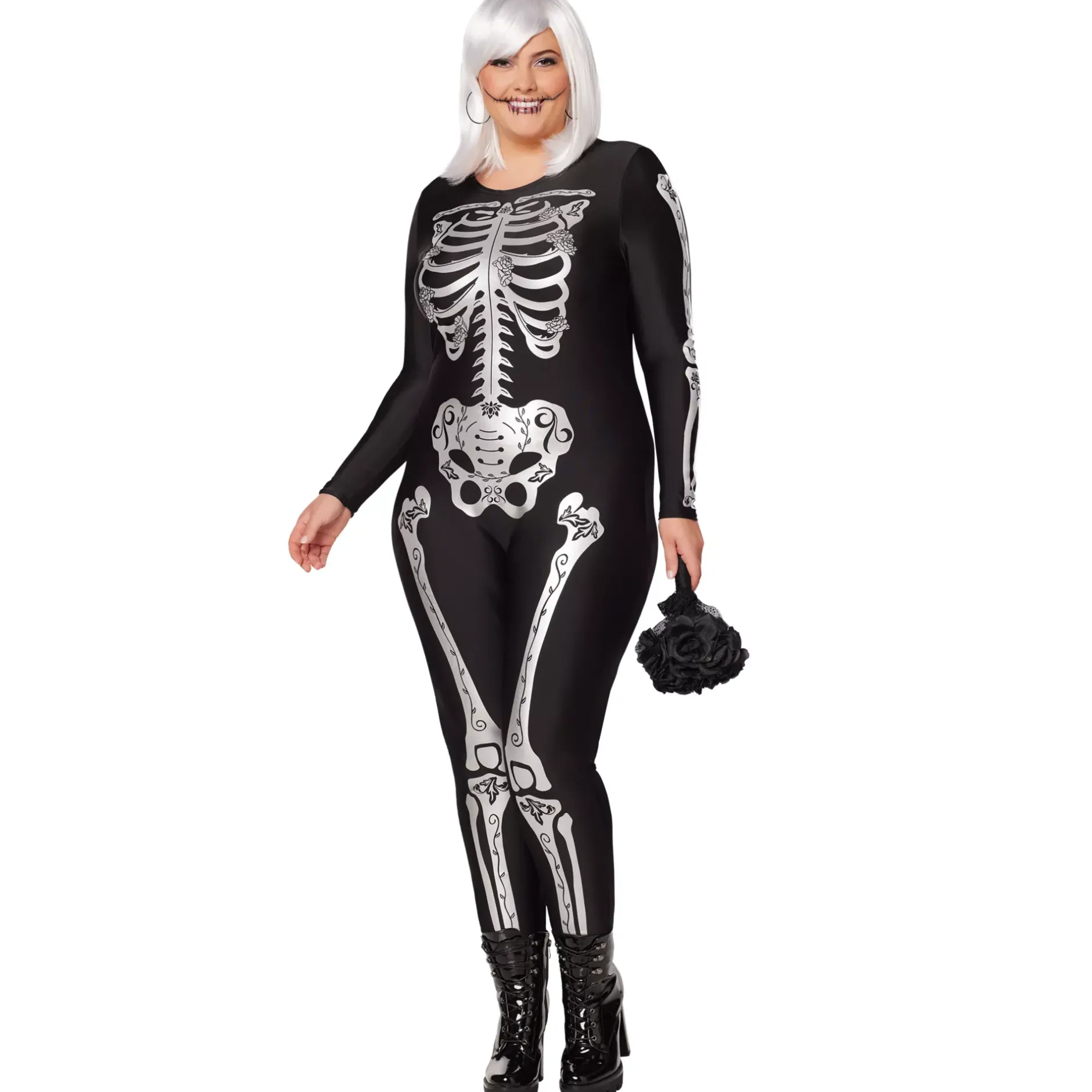 Women Spirit Halloween Adult Skeleton Plus Size Catsuit