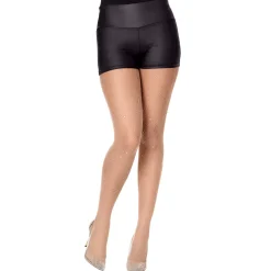 Women Spirit Halloween Beige Rhinestone Fishnet Tights
