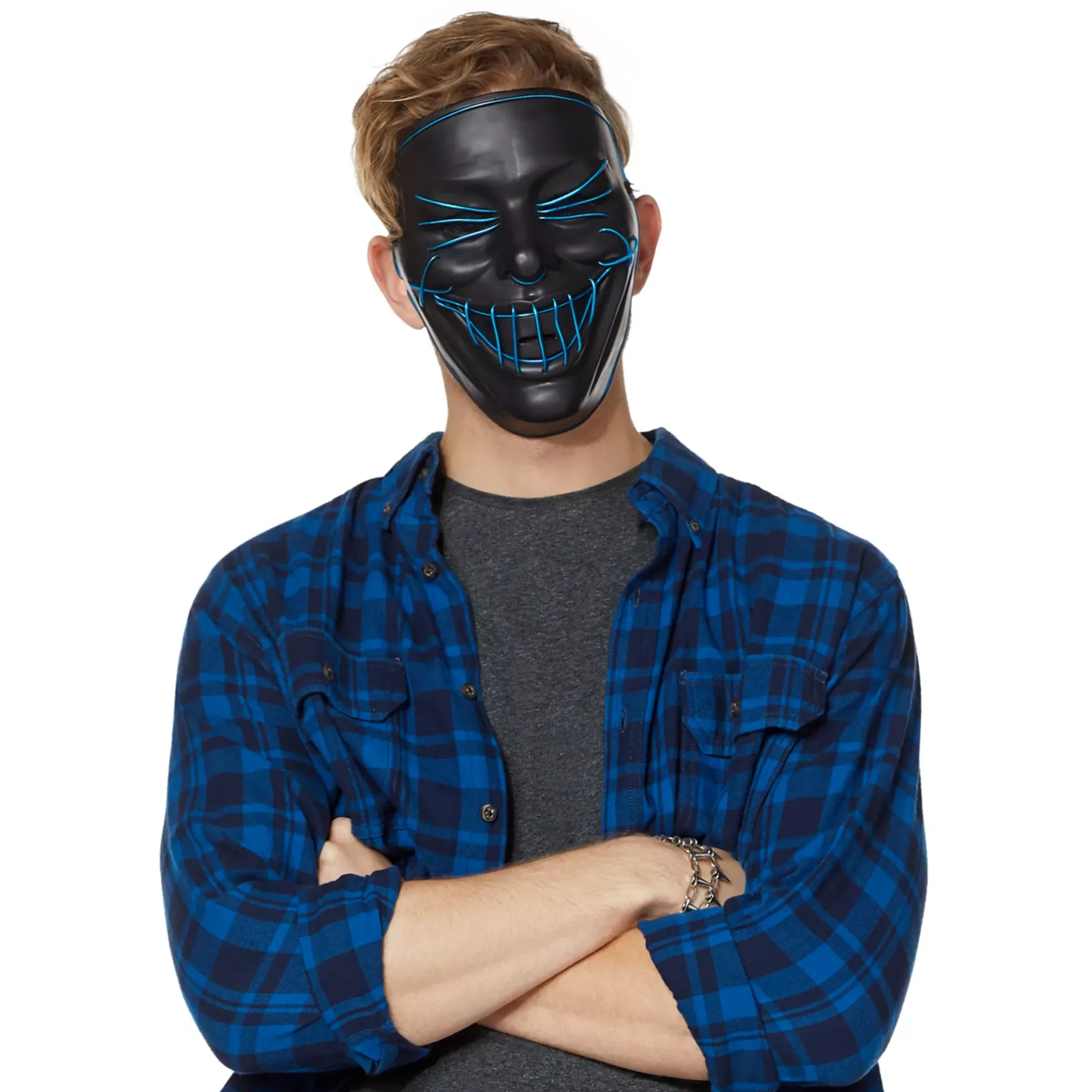 Spirit Halloween Black and Blue EL Wire Half Mask