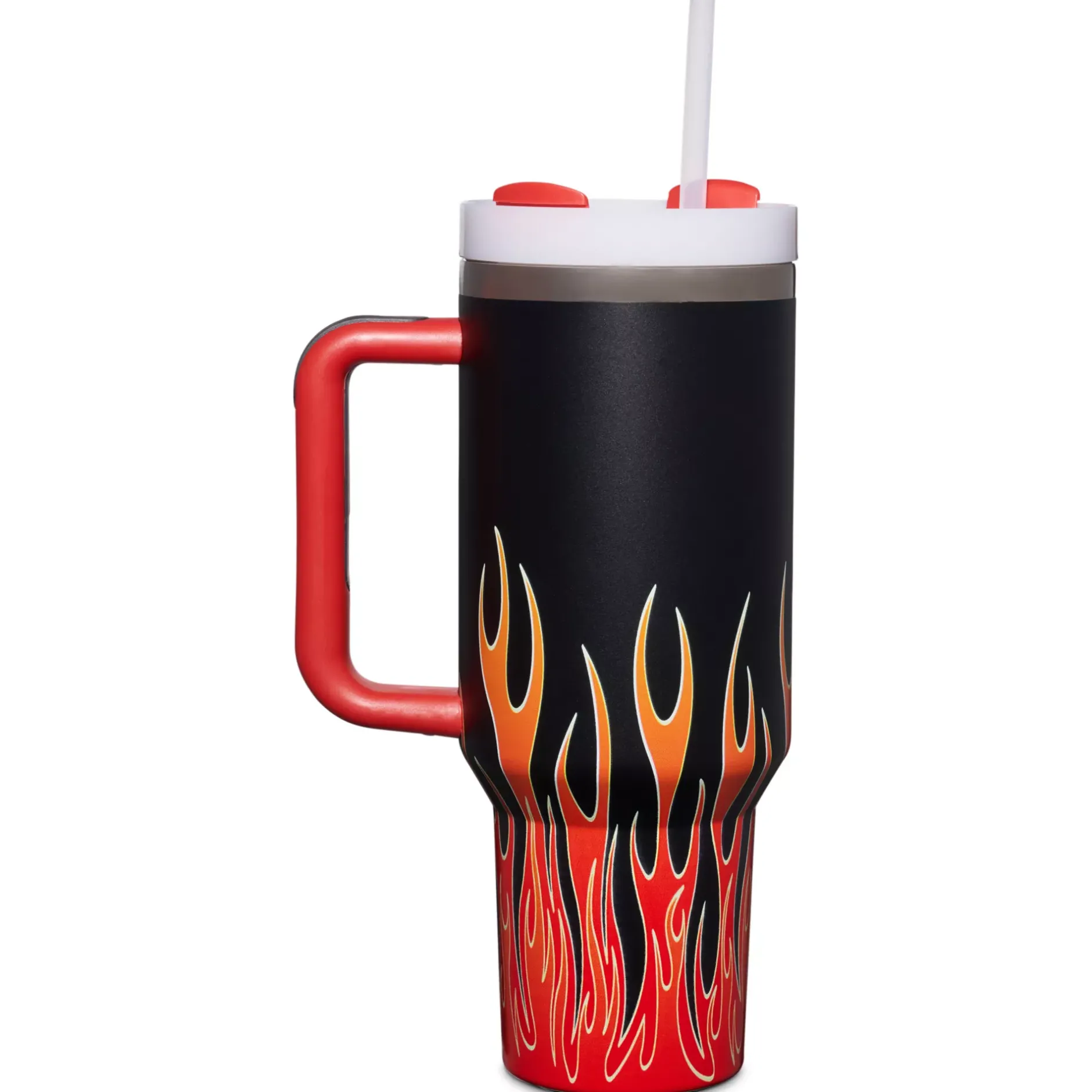 Spirit Halloween Black and Orange Flame Travel Tumbler with Straw - 40 oz.