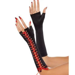 Spirit Halloween Black and Red Lace Up Gloves