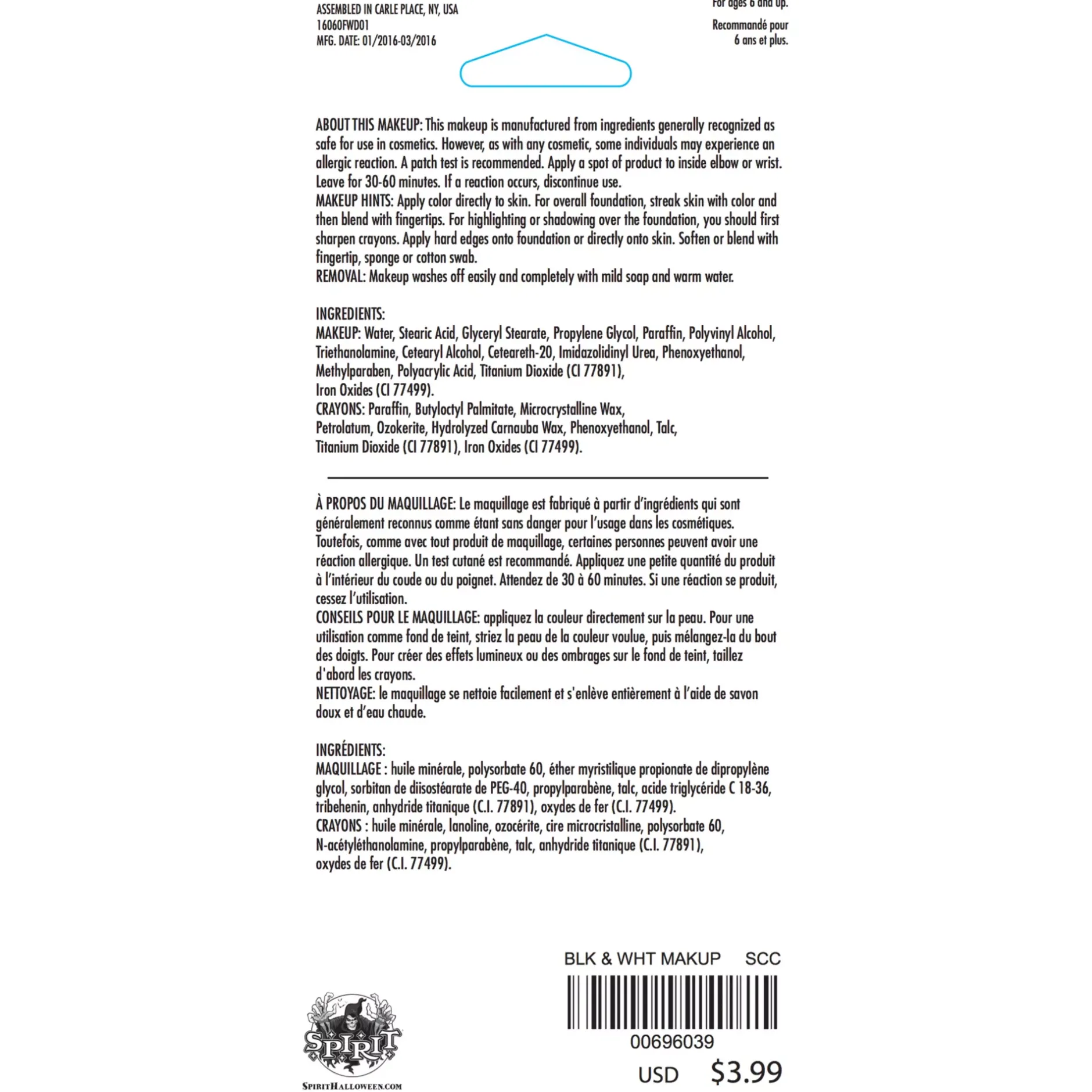 Spirit Halloween Black and White Makeup