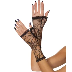 Spirit Halloween Black Fingerless Spider Web Gloves