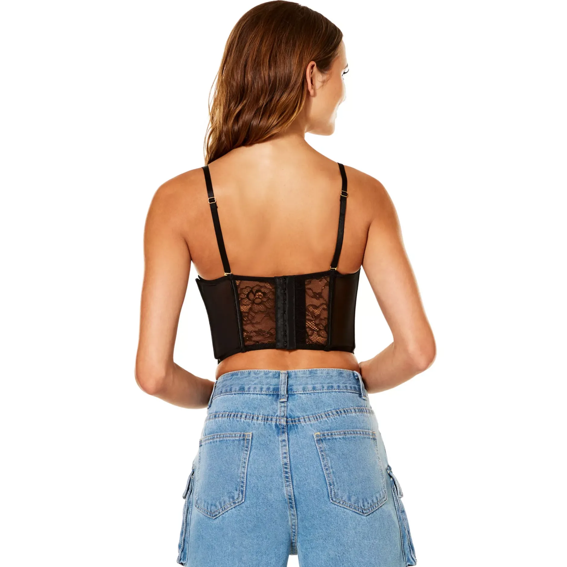 Women Spirit Halloween Black Floral Lace-Up Corset Top