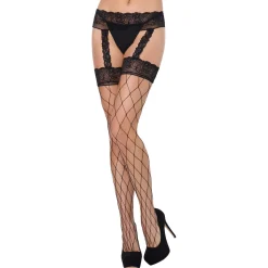 Women Spirit Halloween Black Lace Garter and Fishnet Stockings