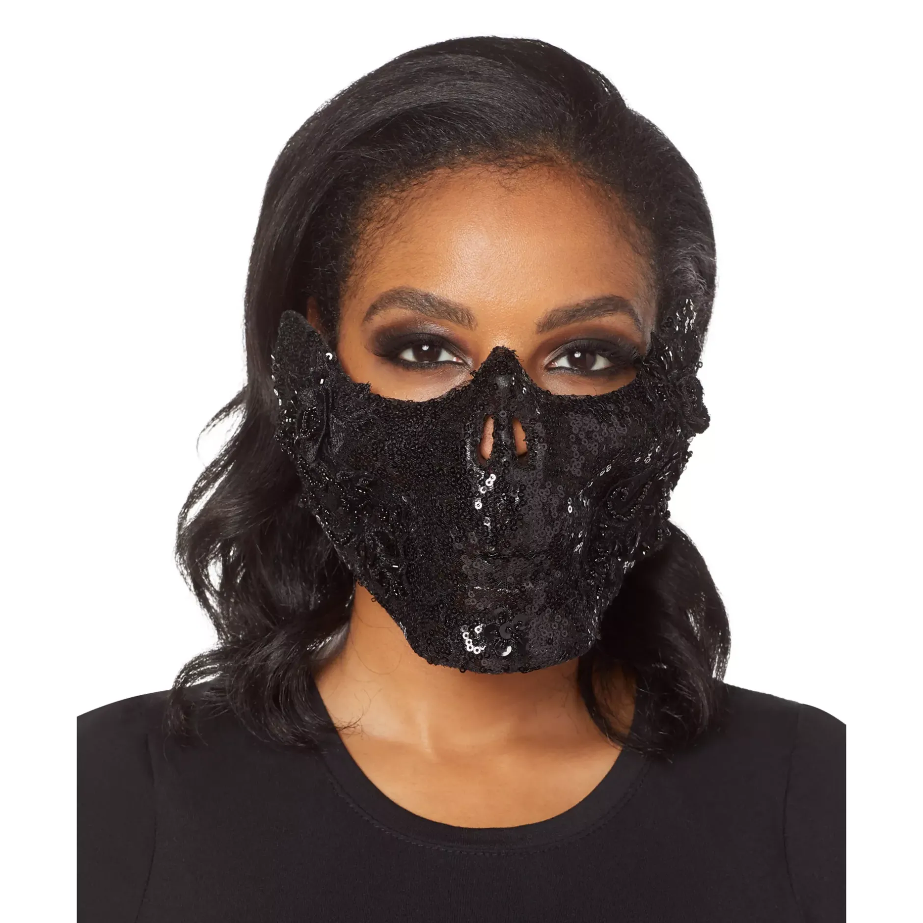 Spirit Halloween Black Skeleton Sequin Half Mask