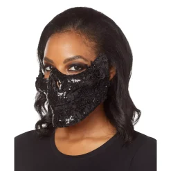 Spirit Halloween Black Skeleton Sequin Half Mask