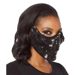 Spirit Halloween Black Skeleton Sequin Half Mask
