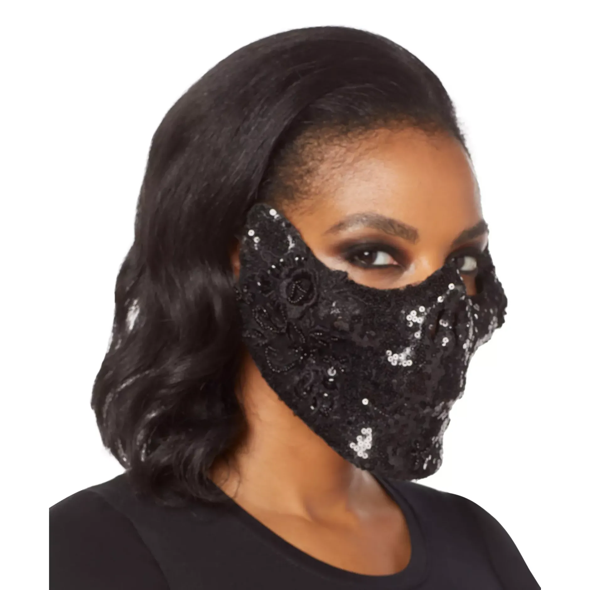 Spirit Halloween Black Skeleton Sequin Half Mask