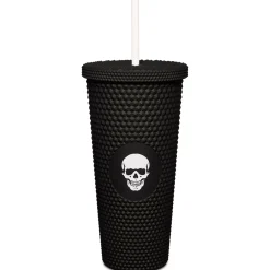 Spirit Halloween Black Skull Textured Cup with Straw- 20 oz