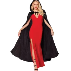 Women Spirit Halloween Black Velvet Hooded Womens Cape