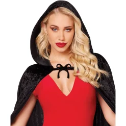 Women Spirit Halloween Black Velvet Hooded Womens Cape