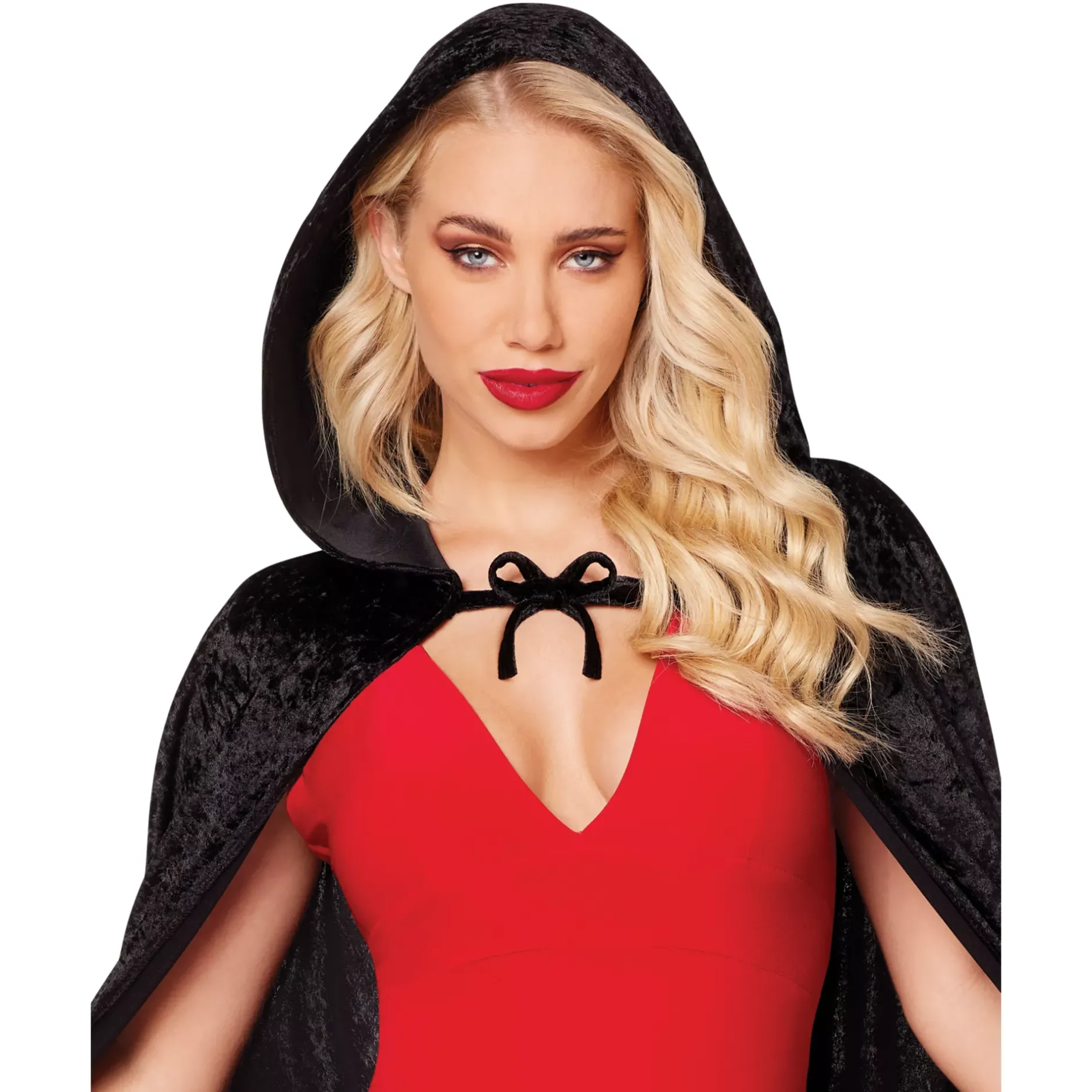 Women Spirit Halloween Black Velvet Hooded Womens Cape