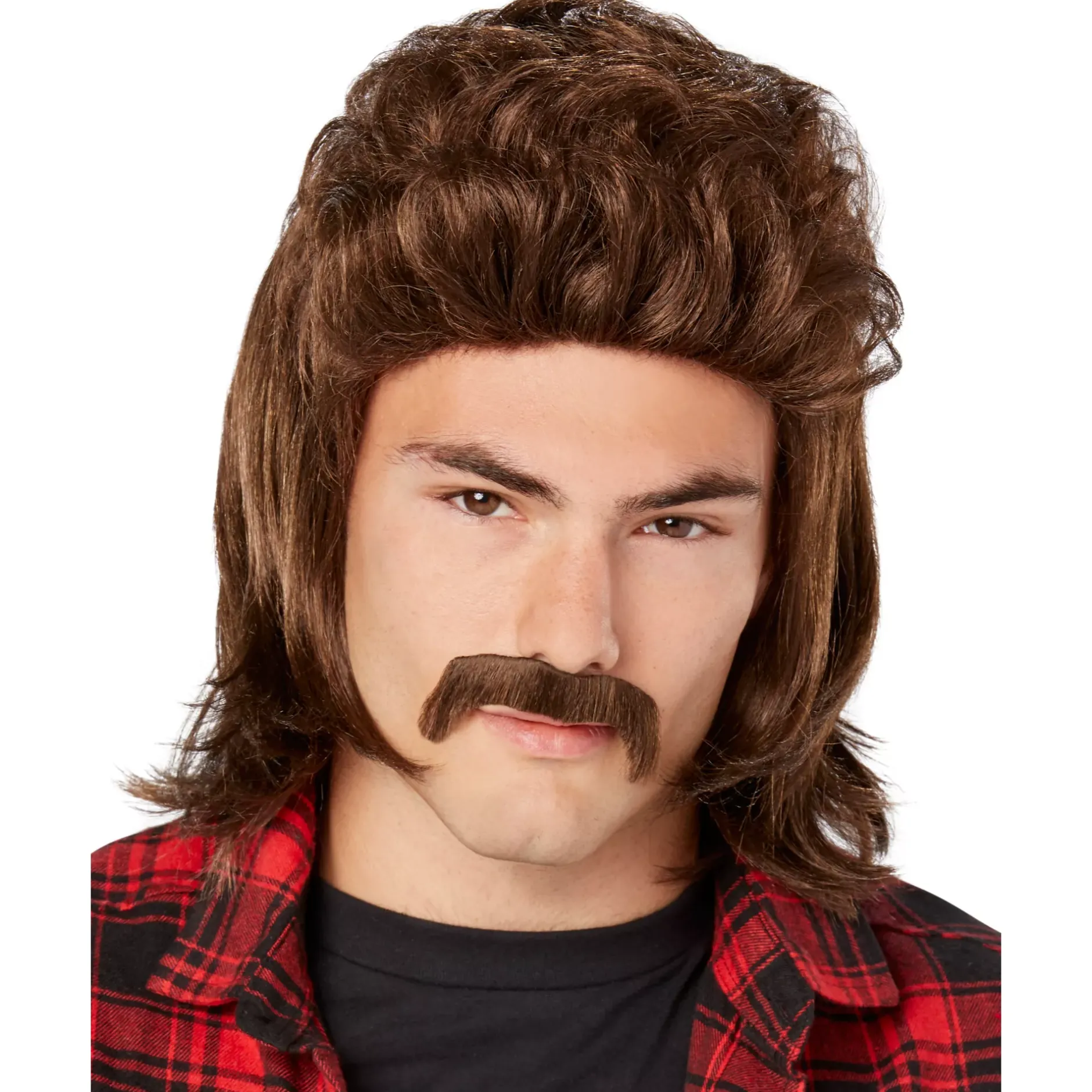 Spirit Halloween Brown Mullet Wig With Mustache