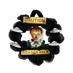 Spirit Halloween Caution Invasion Area Light-Up Wreath - Mars Attacks