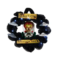 Spirit Halloween Caution Invasion Area Light-Up Wreath - Mars Attacks