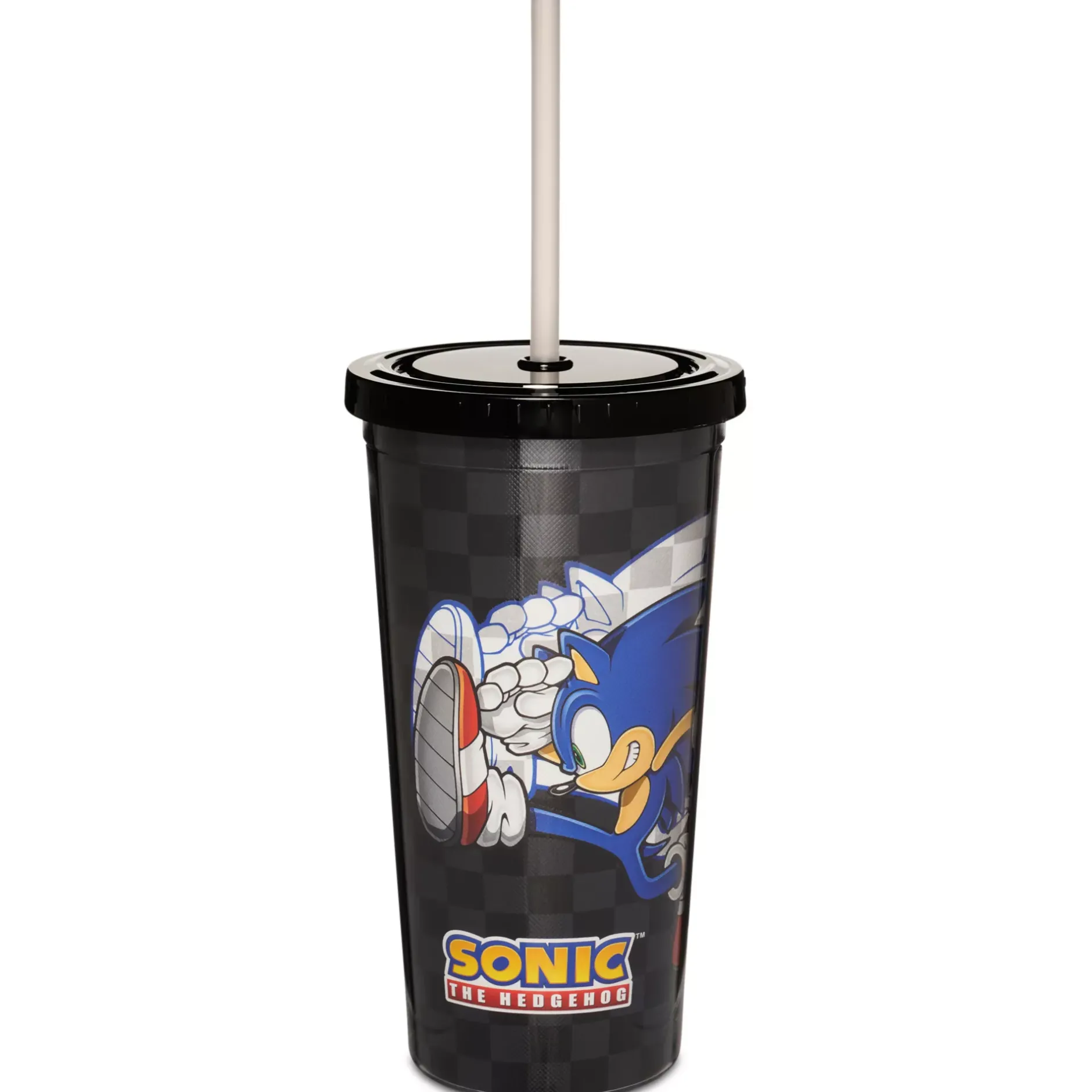 Spirit Halloween Checkered Flag Sonic the Hedgehog Cup with Straw - 20 oz.