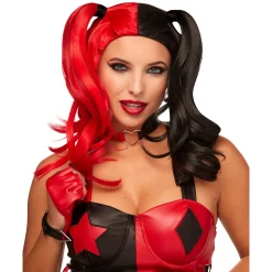 Women Spirit Halloween Harley Quinn Red and Black Pigtails Wig - DC Villains