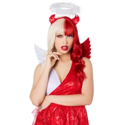 Women Spirit Halloween Heat Resistant Angel and Devil Split Wig
