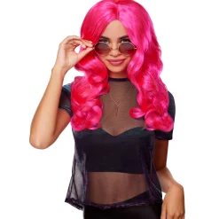 Women Spirit Halloween Hollywood Glam Curls Wig Pink