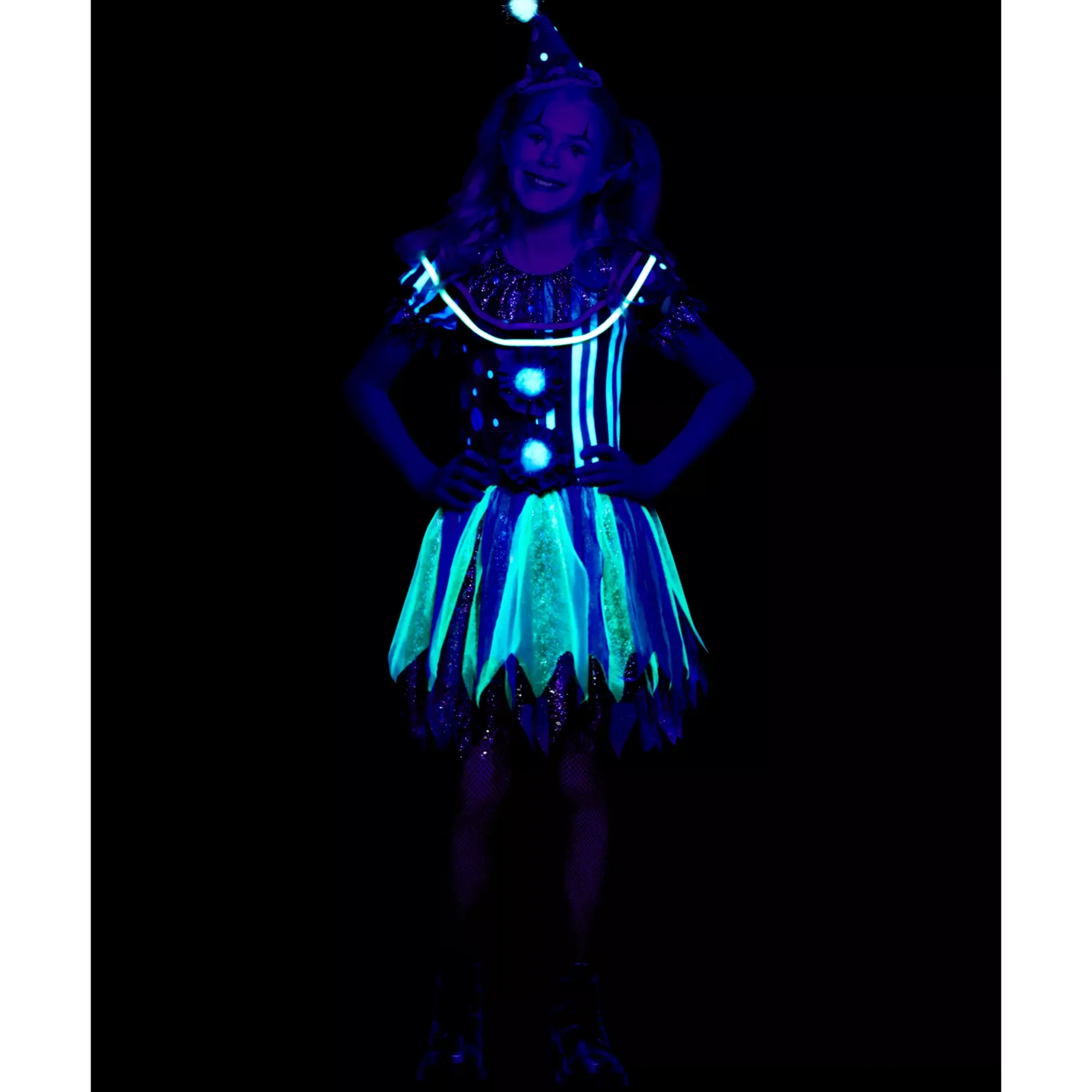 Spirit Halloween Kids Glow in the Dark Neon Clown Costume