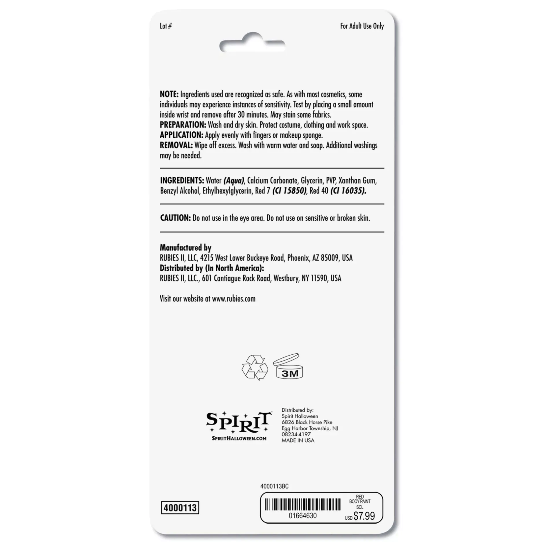 Spirit Halloween Red Body Paint