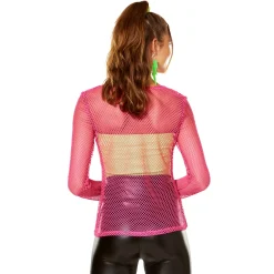 Women Spirit Halloween '80s Pink Long Sleeve Mesh Top