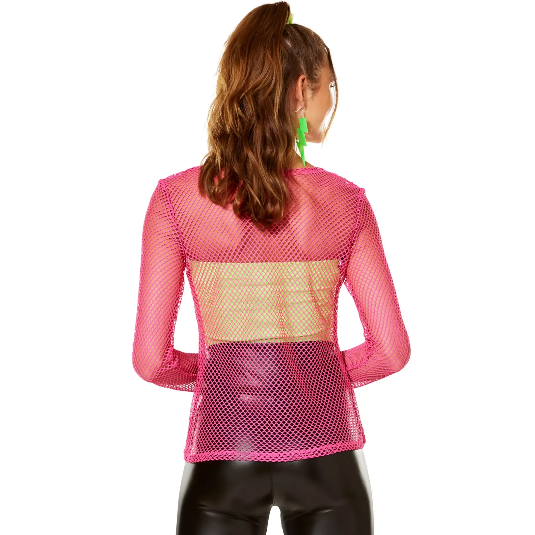 Women Spirit Halloween '80s Pink Long Sleeve Mesh Top